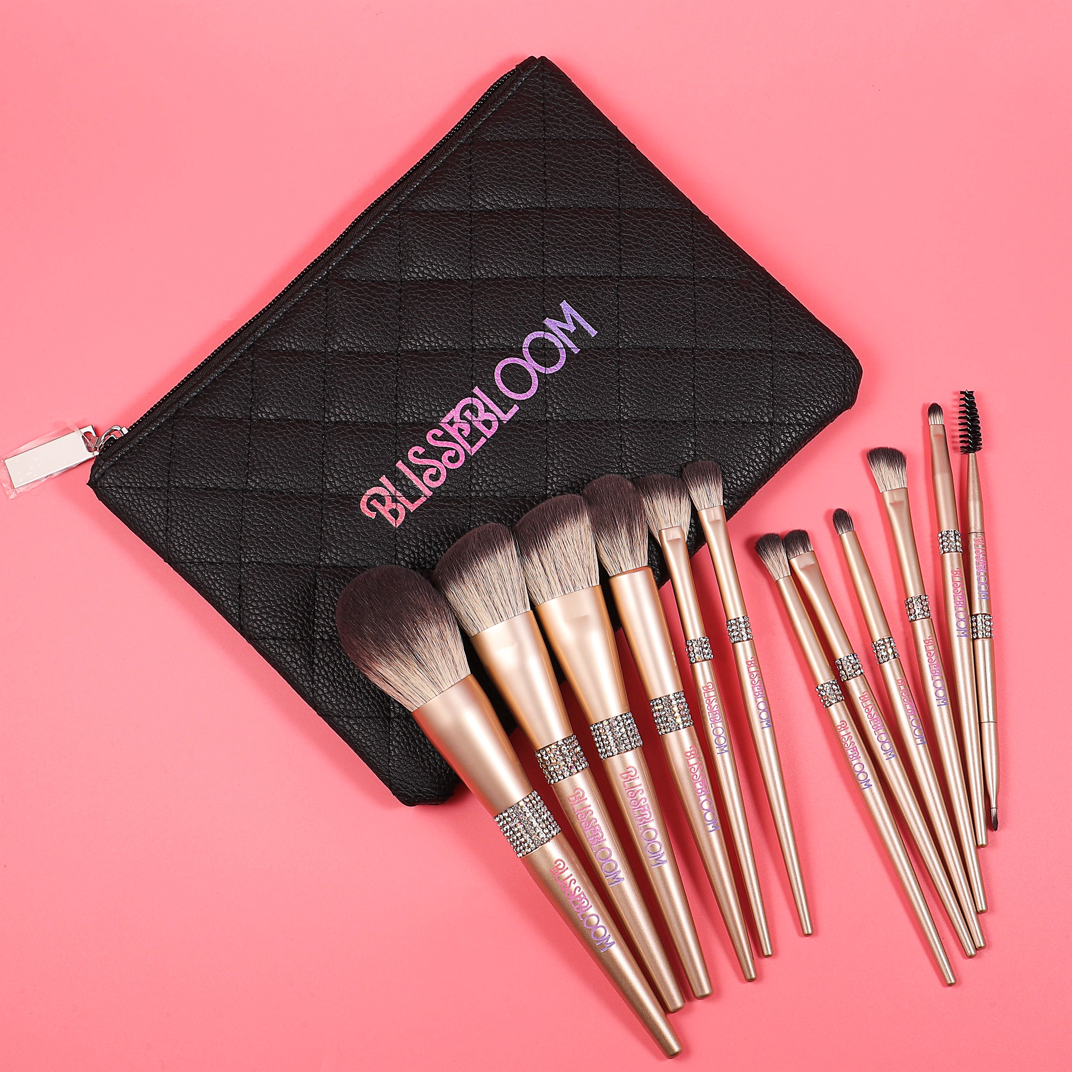 Blissebloom Champagne gold makeup brush set Blissebloom