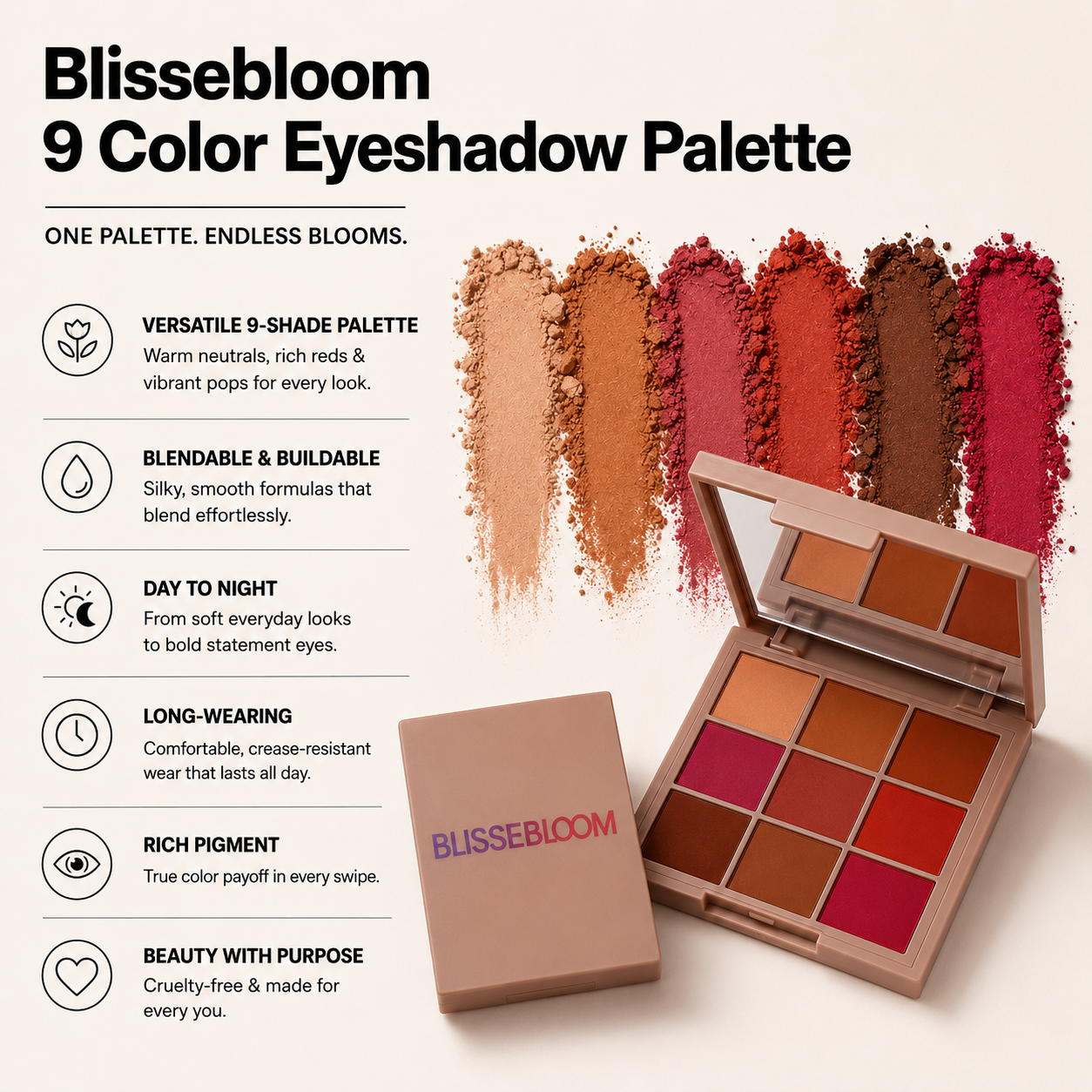 Blissebloom 9 color DIY Eye Shadow Palette Blissebloom