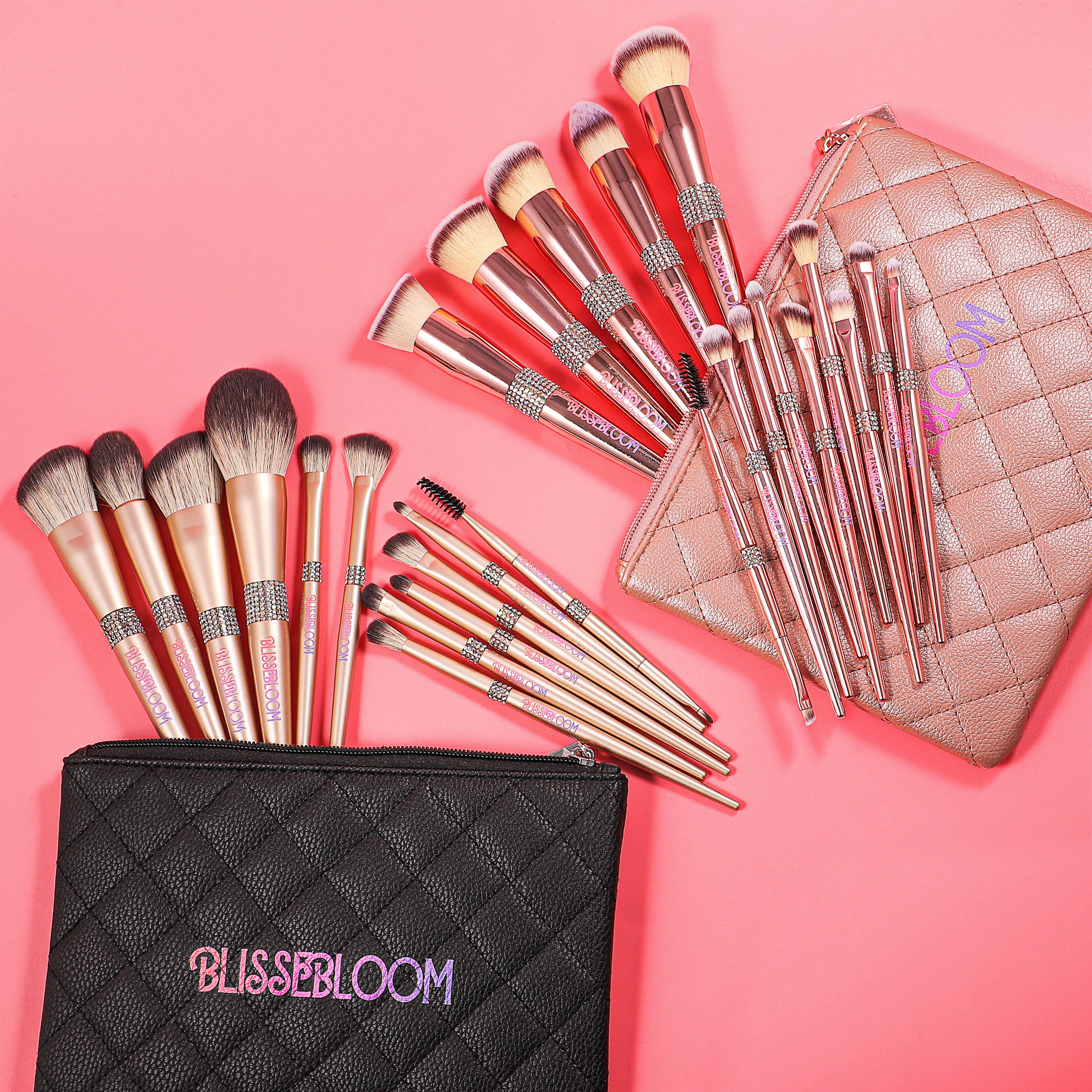 Blissebloom Champagne gold makeup brush set Blissebloom