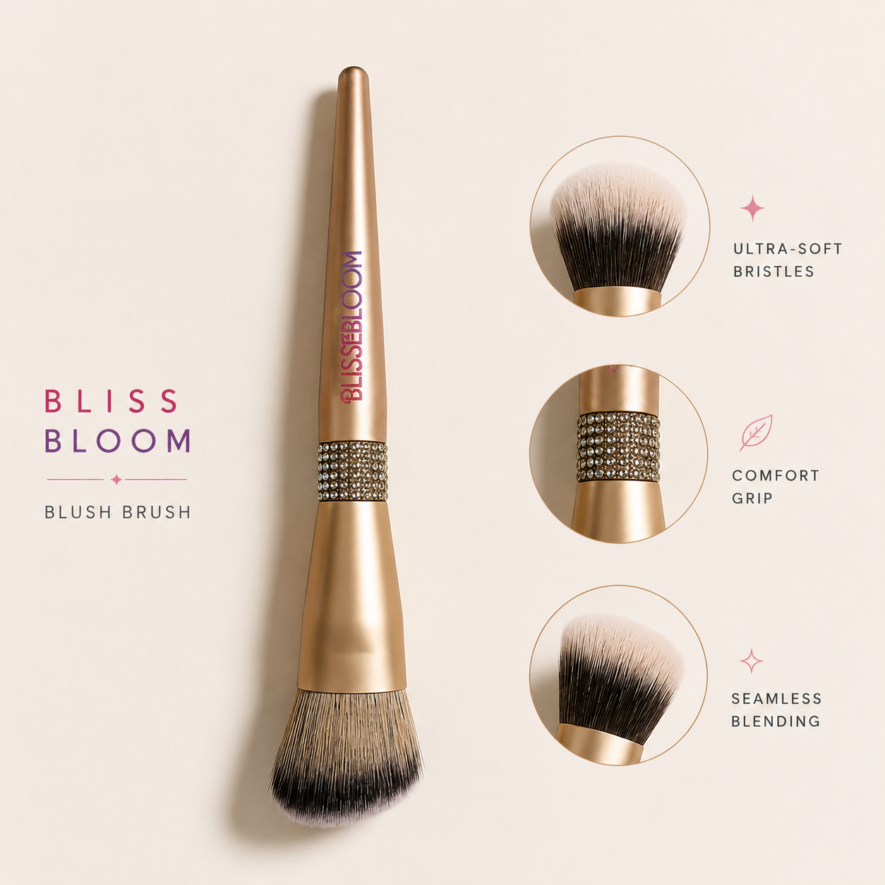 Blissebloom Champagne gold makeup brush set Blissebloom
