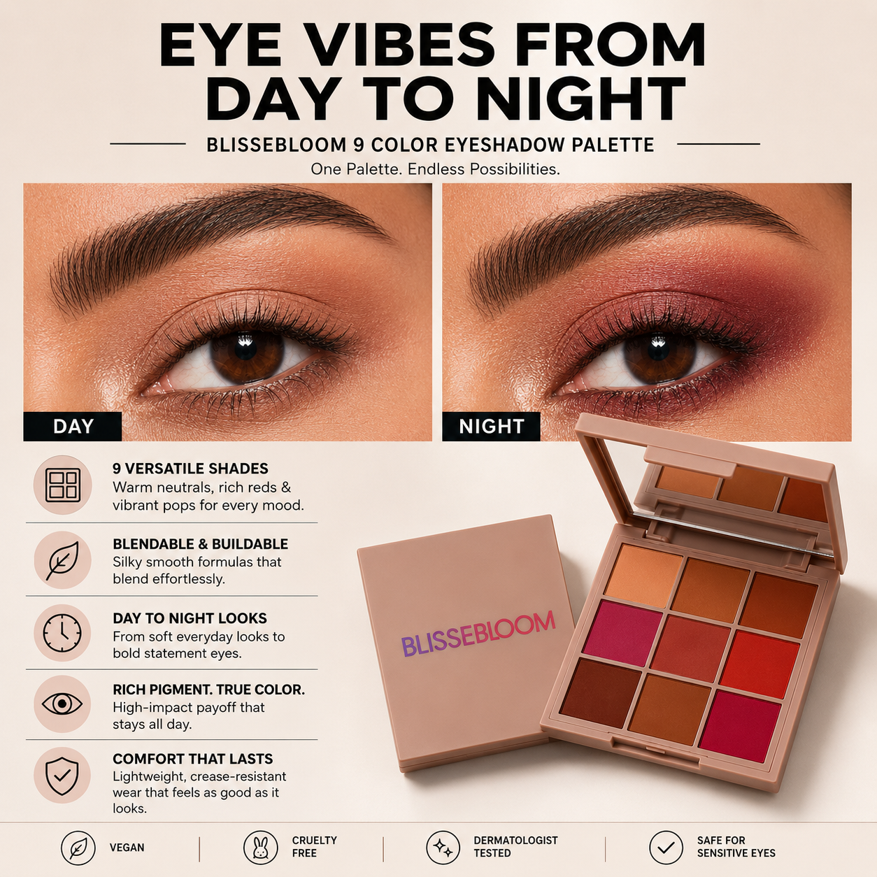 Blissebloom 9 color DIY Eye Shadow Palette Blissebloom